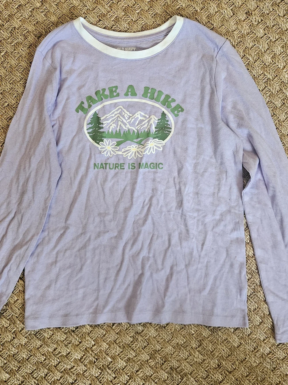 Old Navy Lavender 'Take A Hike' Long Sleeve Tee with Green Graphic